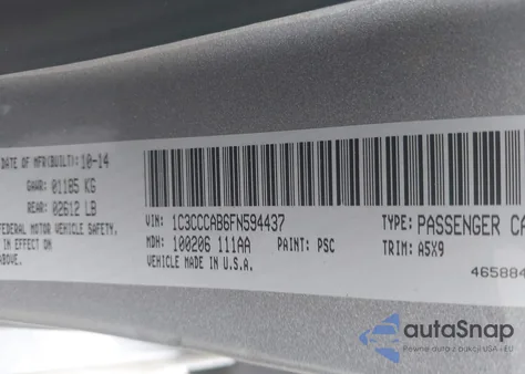 2015 Chrysler 200 Limited from USA, damaged, VIN 1C3CCCAB6FN594437